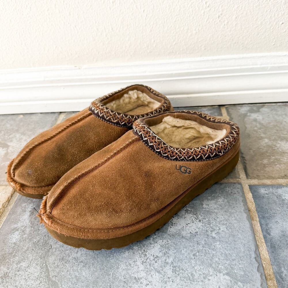 UGG Tasman Slippers Chestnut Tan Brown Suede Womens Size 8 Shearling